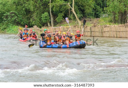 NAKHON NAYOK,THAILAND-SEPTEMBER 12 :  White water rafting on the rapids of river on Sam Kang river in Khao Yai National park on September  12,2015 in Nakhon Nayok,Thailand .