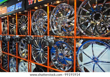BANGKOK - MARCH 30: Magnesium alloy wheels on display at The 33th Bangkok International Motor Show on March 30, 2012 in Bangkok, Thailand.