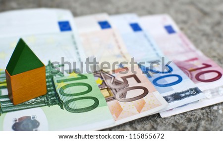 Real estate finance concept with mini house and Euros