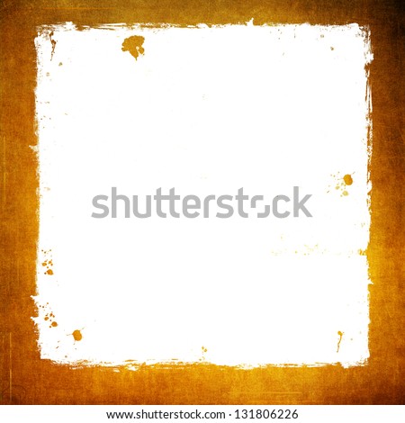 Abstract white background, orange grunge border, vintage grunge background texture, blank center for brochure text,