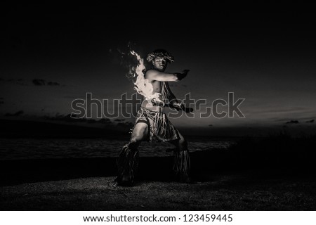 Black and white Image of a Hawaiian Dancer