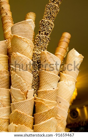 Waffle Cones in an Ice Cream Shop - Florence Italy