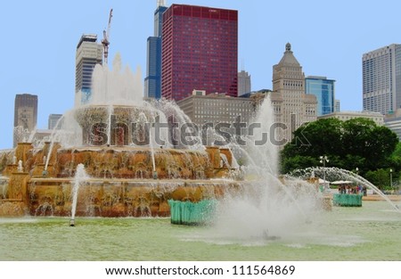 Buckingham Memorial Fountain at Downtown Chicago  Illinois, USA