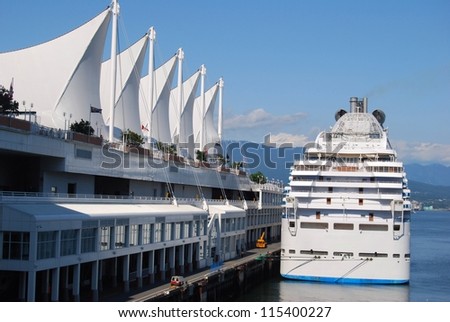 VANCOUVER, CA - JULY 5: Cruise Ship at Canada Place Harbor on July 05, 2008 in Vancouver, Canada. Famous Vancouver main cruise ship terminal, it was built in 1927.