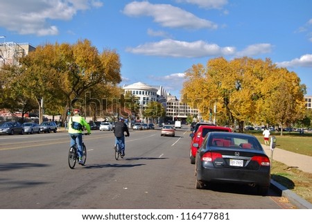 WASHINGTON, DC - OCTOBER 21: Downtown Washington DC Streets, and Transport System on October 21, 2011 in Washington DC,USA. Washington has various modes of transportation, and parking system available