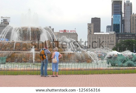 CHICAGO, IL - JUNE 25: Buckingham Memorial Fountain on June 25 , 2011 in Downtown Chicago,USA. Chicago has prominent buildings in a variety of styles by many famous architects.
