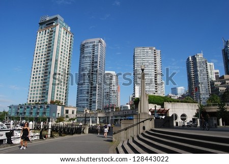 VANCOUVER, CA - JUNE 25: Downtown Vancouver Modern Architecture, and Lifestyle on June 25 , 2011 in Vancouver, CA. Vancouver has prominent buildings in a variety of styles by many famous architects