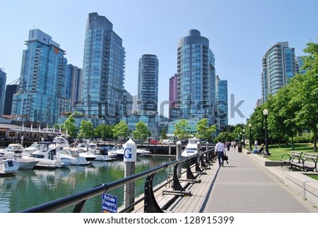 VANCOUVER, CA- JUNE 25: Downtown Vancouver Modern Architecture, and Lifestyle on June 25 , 2011 in Vancouver, CA Vancouver has prominent buildings in a variety of styles by many famous architects.
