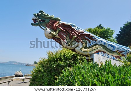 VANCOUVER-JULY 05: SS Empress of Japan at Stanley Park  Seawall on July 05, 2008 in Vancouver Canada. Famous replica of ship\'s figurehead that sailed to the Orient from 1891-1922 at Stanley Park shore