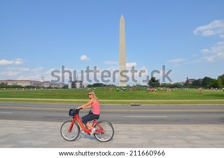 WASHINGTON, DC - AUGUST 17: Washington DC Monument on August 17, 2014 in Washington DC,USA. Famous Washington DC Monument in Washington, D.C,  people from all over the world come to visit.