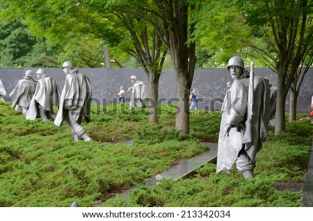 WASHINGTON DC - OCTOBER 6: Korean War Memorial in Washington DC on October 6, 2010. The Korean War Memorial represents a squad on patrol in a war between South Korea and North Korea.