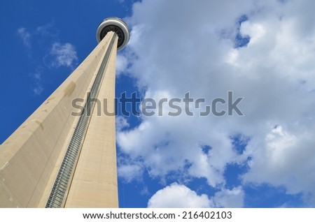 TORONTO,ON -AUGUST 31 : Skywalk at CN Tower, on August 31, 2014 in Downtown Toronto, Canada. CN Tower is a famous attraction with more than 2 million visitors annually, and 1,815 ft. tall