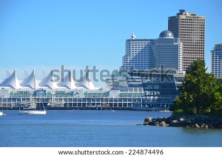VANCOUVER, CA - JULY 27: Canada Place Harbor on July 27, 2014 in Vancouver, Canada. Famous Vancouver main cruise ship terminal, it was built in 1927.