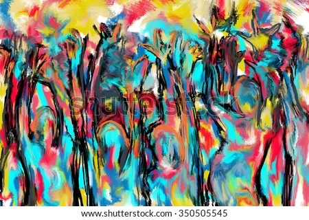abstract digital painting art/people cheering abstract painting/abstract digital painting art