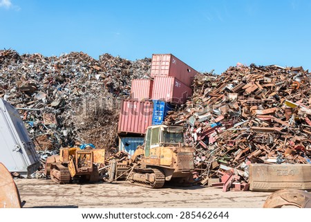 HAMBURG, GERMANY - JUNE 04. Scrap yard in the harbor of Hamburg. From here the metal is shipped for recycling in the whole world. The most of the scrap is shipped to China on June 04, 2015