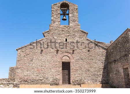 Monastery of Sant Llorenc del Muntis, situated on top of La Mola, the summit of the rocky mountain massif. The original monastery built in the mid-11th century is Catalan Romanesque style