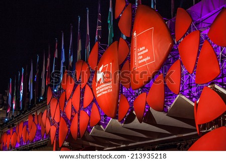 VENICE, ITALY - AUGUST 29: the 71st Venice Film Festival on August 29, 2014 in Venice, Italy The decoration of the palace of cinema during 71 Venice film Festival. Night lights