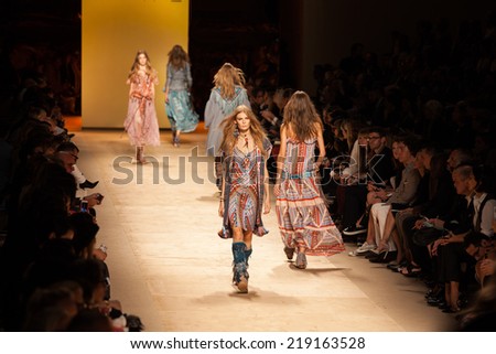 MILAN, ITALY - SEPTEMBER 19: models walk the runway during the Etro Ready to Wear show as a part of Milan Fashion Week Womenswear Spring/Summer 2015 on September 19, 2014 in Milan, Italy.