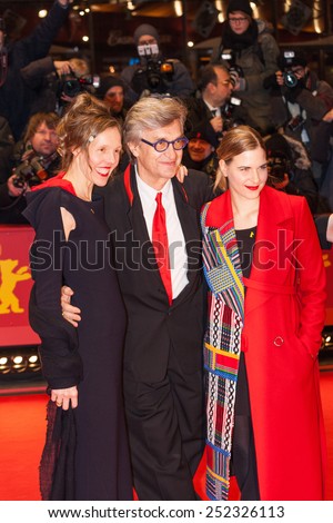 BERLIN, GERMANY - FEBRUARY 12: Laura Schmidt (Managing Director Wim Wenders Foundation), director Wim Wenders and wife Donata Wenders attend the \'The American Friend\' screening on the 65th Berlinale
