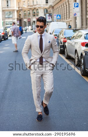 Milan, Italy - 21 June 2015 - Street style - The guest  on Milan Men\'s Fashion Week Spring/Summer 2016