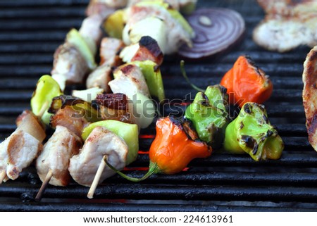 meat for a barbecue pig veal sausages grilled chicken grilled veggies picnic BBQ