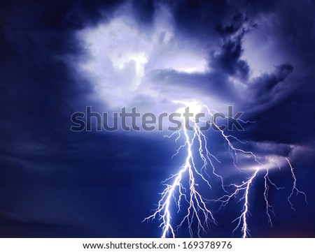 Bright lightning storm thunderstorms sparkle from the cloud dangerous rain inside terrible