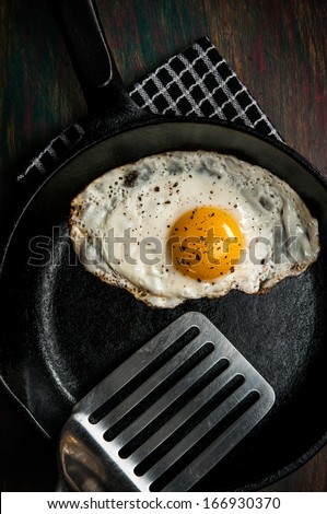 Fried Egg in Cast Iron with Spatula