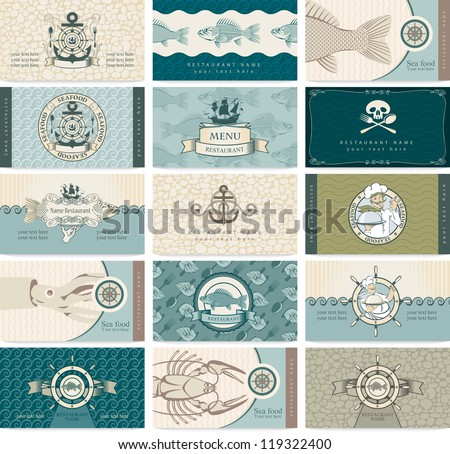 set of business cards on a sea theme and seafood set of business cards on a sea theme and seafood