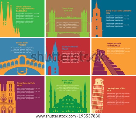 Set of banners with different historical sites Set of banners with different historical sites