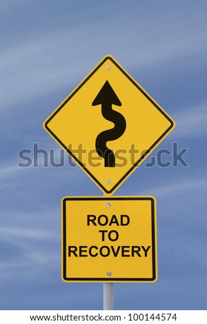 Conceptual road sign indicating a winding road to recovery