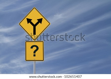 Conceptual road sign on choices or making decisions (with copy space)