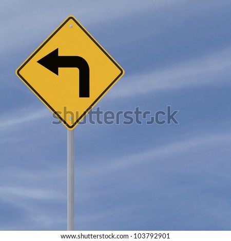 A road sign warning of a sharp turn ahead on a blue sky background (with copy space)