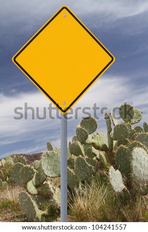 A blank road sign in a desert area