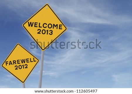 New Year road sign against a blue sky background with copy space