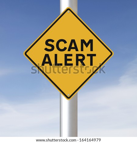 A conceptual road sign warning of a scam alert