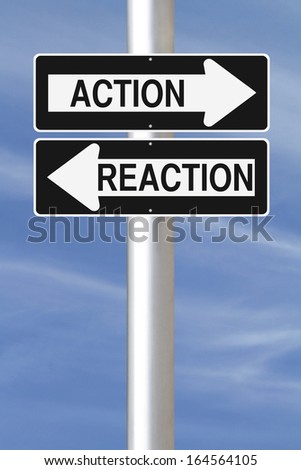 Modified one way street signs indicating action and reaction