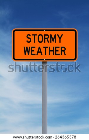 Modified road sign warning of stormy weather