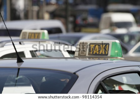 Taxicabs  in Madrid, Spain (shallow depth of field)