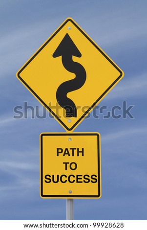Conceptual road sign indicating a winding path to success