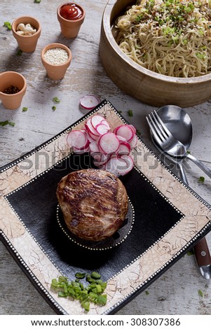 BEEF STEAK WITH NOODLES - FOOD PHOTOGRAPHY - FITNESS MENU