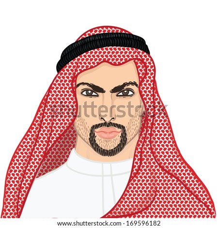 Vector illustration portrait of a arab man in keffiyeh isolated on white Vector illustration portrait of a arab man in keffiyeh isolated on white