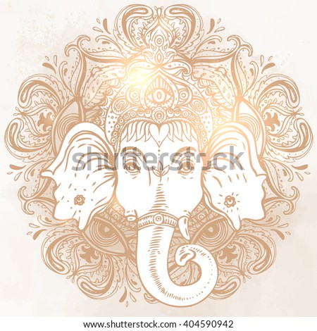 Hindu Lord Ganesha Over Ornate India Mandala. Vector Illustration Of 