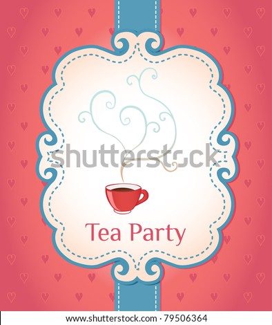  Party Menu on Tea Party Invitation Vintage Style Frame  Vector Illustration