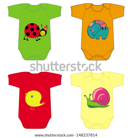 The vector illustration with baby bodies with animals images