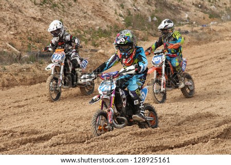 ALBAIDA, SPAIN - FEBRUARY 17:An unidentified riders of motorcycling in the Spanish championship of motocross on February 17, 2013, Albaida, Spain