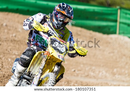 ALBAIDA, SPAIN - FEBRUARY 23: An unidentified rider of motorcycling in the Spanish championship of motocross on February 23, 2014, Albaida, Spain