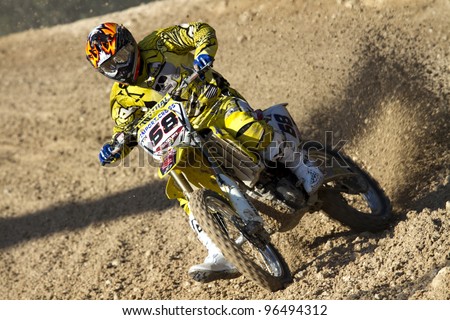 ALBAIDA, SPAIN - FEBRUARY 26: Pere Vila pilot of motorcycling in the Spanish championship of motocross on February 26, 2012, Albaida, Spain