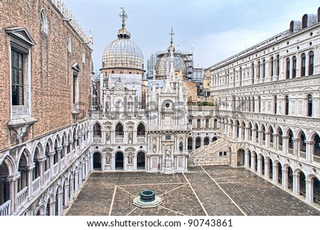 View from above at internal yard of Palazzo Ducale (Doge\'s Palace) in Venice, Italy