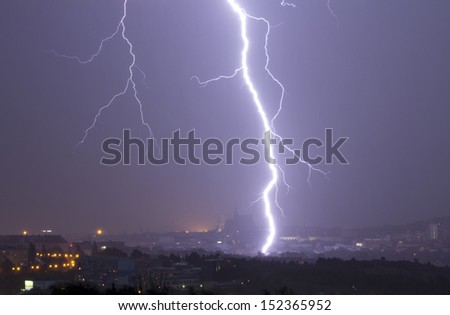 thunder-bolt, lightning; thunderstorm over city