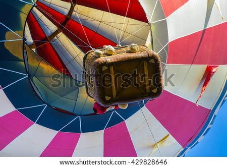 Hot-air balloon flying, unusual perspective view from bottom, detail